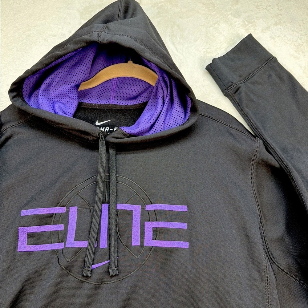 Nike Therma Fit Elite Hoodie Black‎ Purple Embroidered Pullover Men's Large